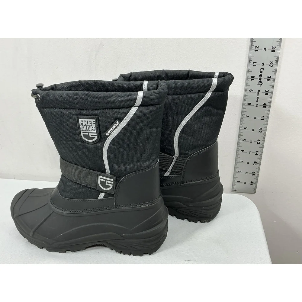 Mens New Free Soldier Waterproof Insulated Snow Boots Size 8 Black